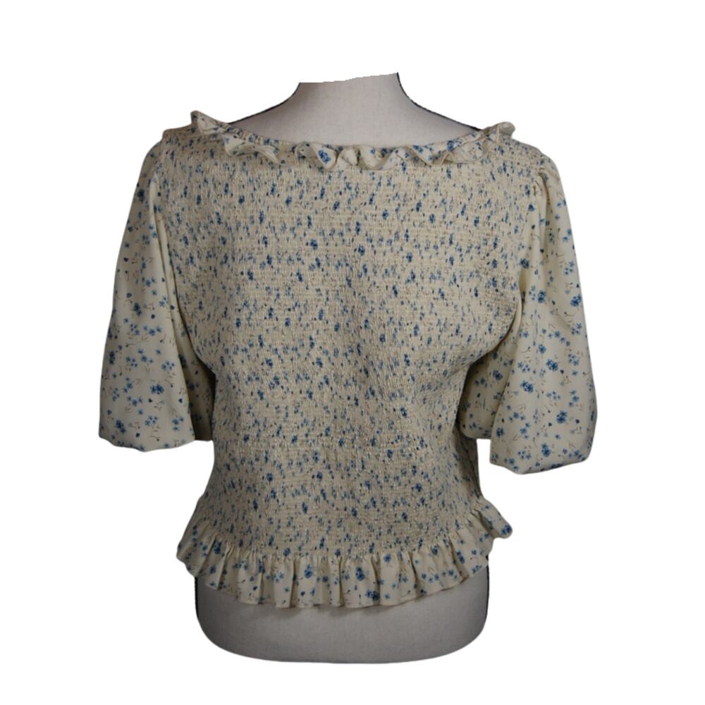 Arula x Favorite Sister Blouse Cream Blue Puff Sleeve Size XL Prairie Farmhouse - Picture 4 of 15